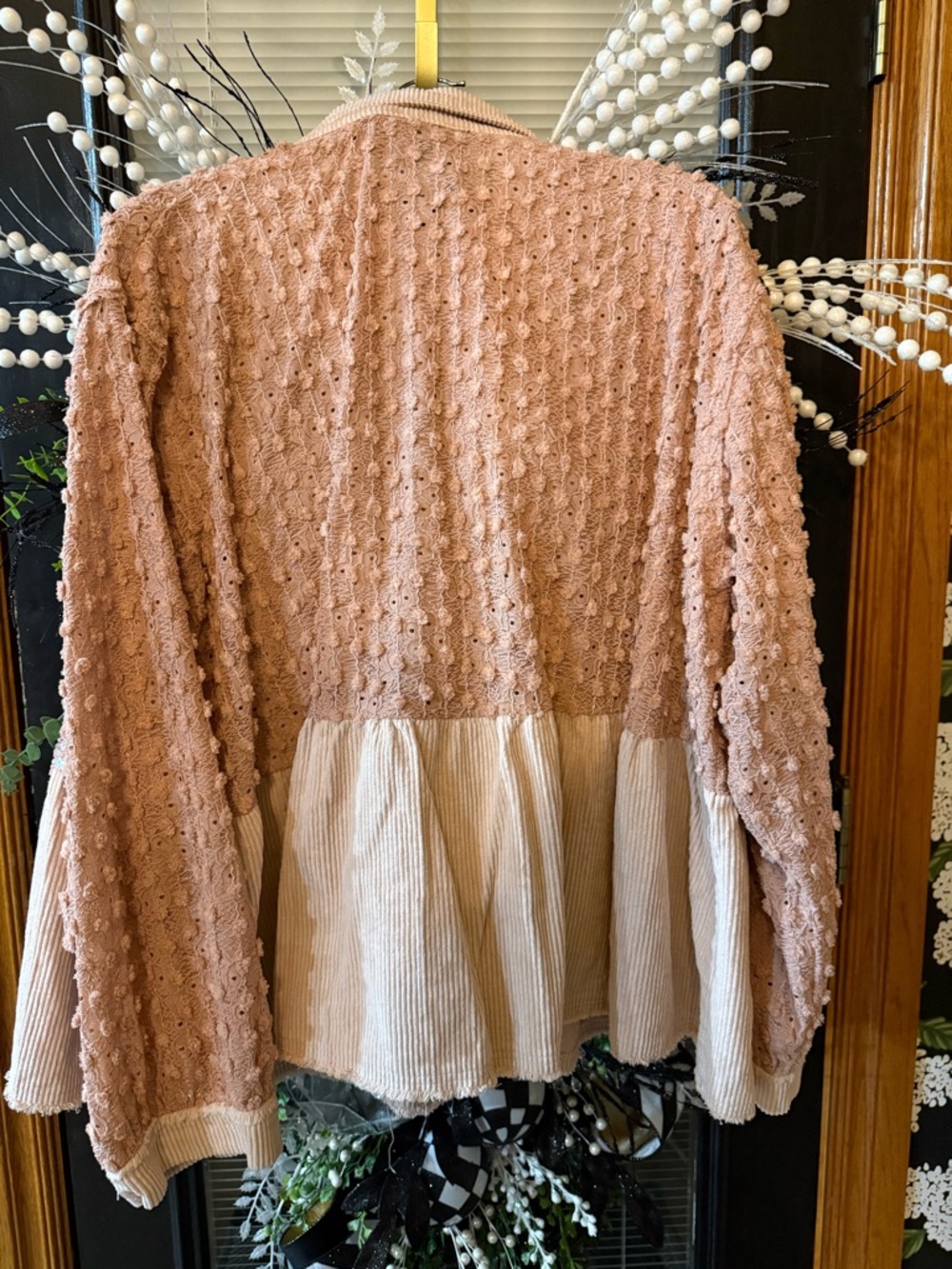 POL Blush Pink Mixed-Media Corduroy & Lace Shacket - Picture 2 of 6